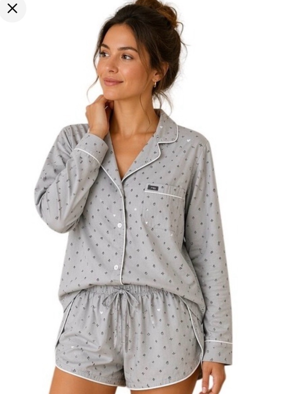 Figs Women's Grey Printed Pajama Set with Shorts